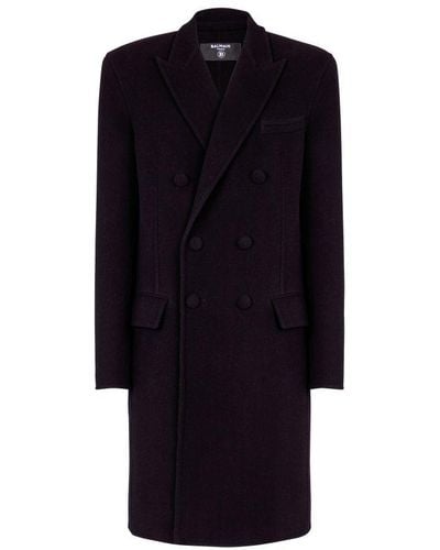 Balmain Double-Breasted Wool And Cashmere Coat - Blue
