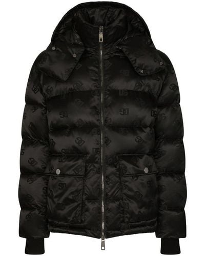 Dolce & Gabbana Dg Satin Jacquard Jacket With Hood - Black