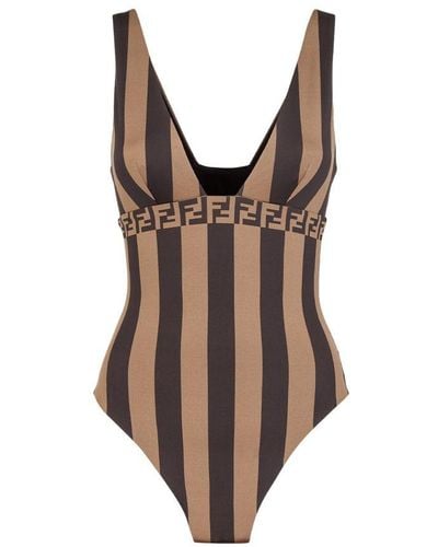 Fendi One-Piece Swimsuit With A Deep Round V Neck - Brown