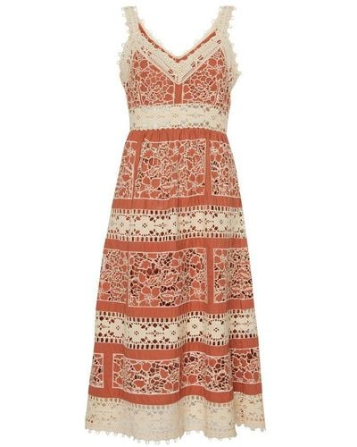 Sea Joah Embroidery Sleeveless Midi Dress - Brown