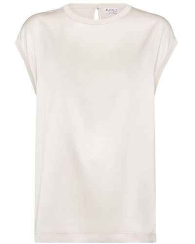Brunello Cucinelli Satin T-Shirt - White
