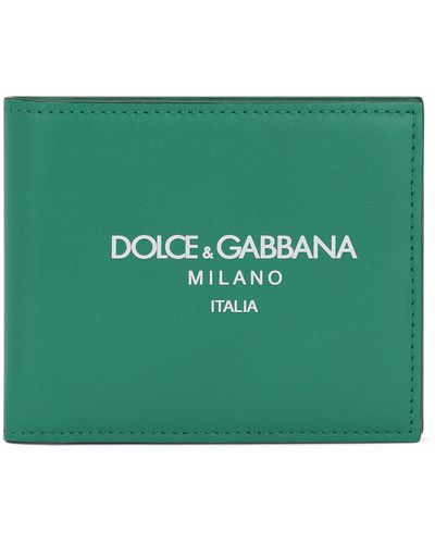 Dolce & Gabbana Portefeuille à deux volets en cuir de veau avec logo - Vert