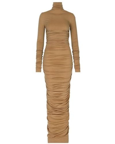Dolce & Gabbana Jersey Wool Calf-length Dress - Natural