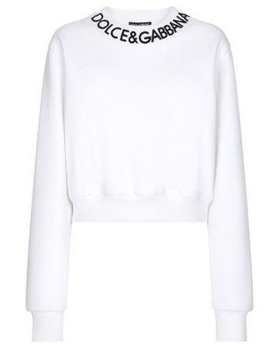 Dolce & Gabbana Cropped Jersey Sweatshirt With Logo Embroidery On Neck - White