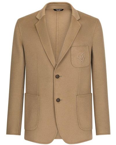 Dolce & Gabbana Deconstructed Camel Hair Blazer With Embroidery - Natural