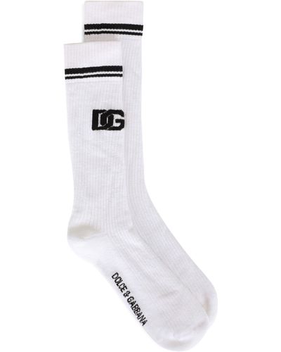 Dolce & Gabbana Jacquard-Socken aus Baumwolle mit DG-Logo - Weiß
