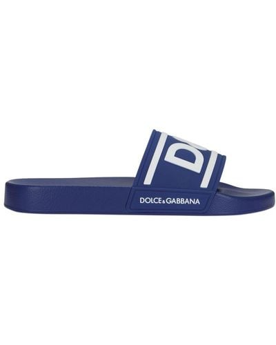 Dolce & Gabbana Rubber Beachwear Sliders With Dg Logo - Blue