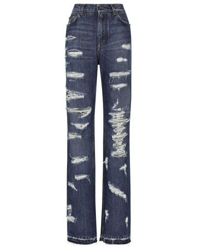 Dolce & Gabbana Denim Jeans With Rips - Blue