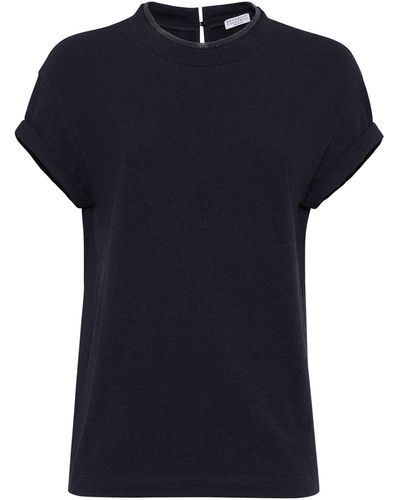 Brunello Cucinelli T-shirt en jersey de coton avec effet superposition - Bleu