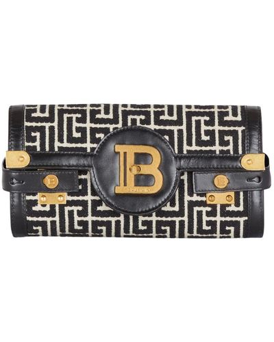 Balmain B-Buzz 23 Leather Clutch Bag With Jacquard Monogram - Metallic