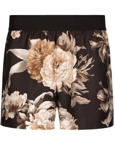 Dolce & Gabbana Floral-Print Silk Shorts - Black