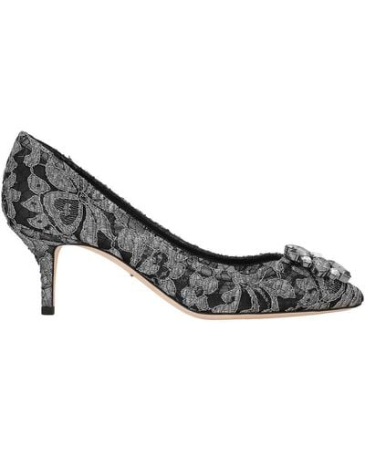 Dolce & Gabbana Lurex Lace Court Shoes With Brooch Detailing - Grey