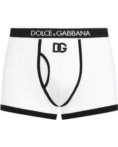 Dolce & Gabbana Boxer à fines côtes en coton avec logo DG - Noir