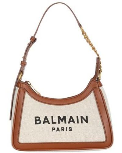 Balmain B-army Handbag In Canvas With Leather Inserts - Brown