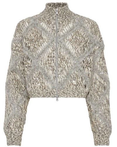 Brunello Cucinelli Dazzling Embroidery Cardigan - Grey