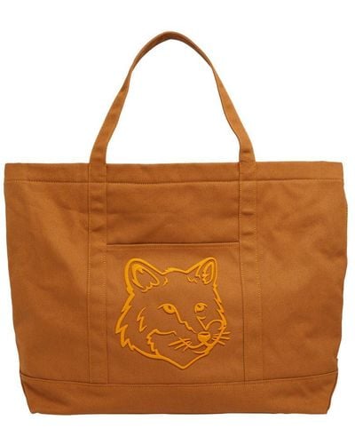 Maison Kitsuné Fox Head Large Tote Bag - Brown