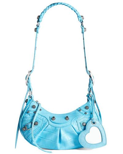 Balenciaga Le Cagole Xs Shoulder Bag Crocodile Embossed - Blue