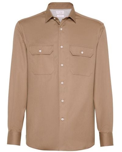Brunello Cucinelli Shirt With Chest Pockets - Brown