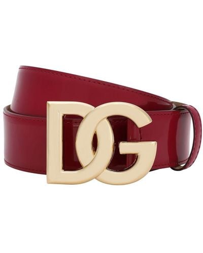 Dolce & Gabbana Polished Calfskin Belt With Dg Logo - Red