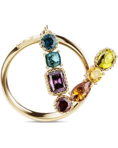 Dolce & Gabbana Rainbow alphabet V ring in yellow gold with multicolor fine gems - Métallisé