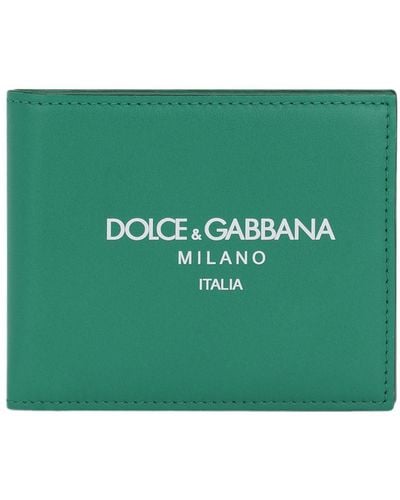 Dolce & Gabbana Calfskin Bifold Wallet With Logo - Green