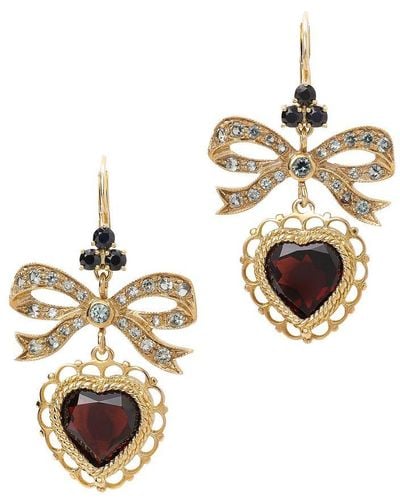 Dolce & Gabbana Heart Leverback Earrings In Yellow 18kt Gold With Rhodolite Garnet Heart - Metallic