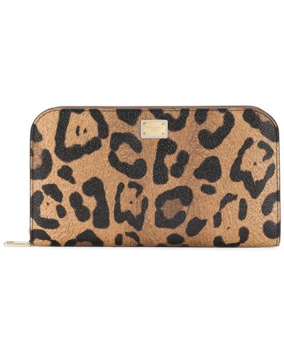 Dolce & Gabbana Leopard-Print Crespo Zip-Around Wallet With Branded Plate - Metallic