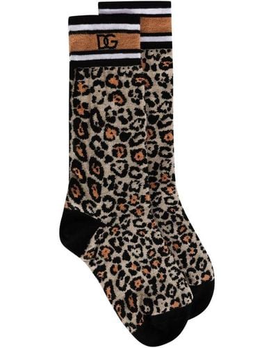 Dolce & Gabbana Leopard-print Jacquard Socks - Black