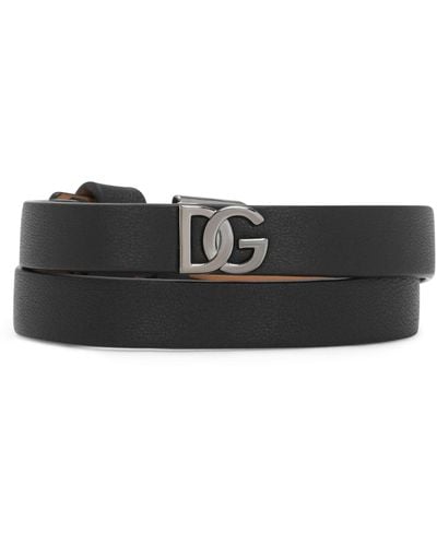 Dolce & Gabbana Bracelet en cuir de veau avec logo DG - Noir