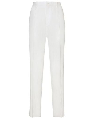 Dolce & Gabbana Stretch Cotton Trousers With Branded Tag - White