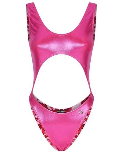 Dolce & Gabbana Cut-out Laminated Swimsuit - Pink