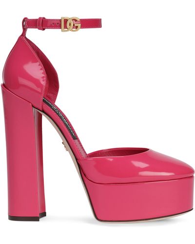 Dolce & Gabbana Chaussures à plateforme en cuir de veau brillant - Rose