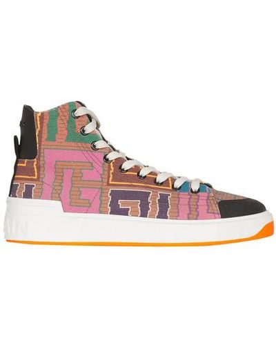 Balmain B-court High-top Sneakers With Monogram - Multicolor