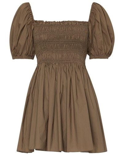 Matteau Shirred Mini Dress Short-Sleeved - Brown
