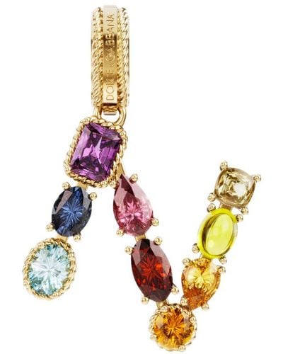 Dolce & Gabbana Rainbow Alphabet N 18 Kt Yellow Gold Charm With Multicolour Fine Gems - Metallic