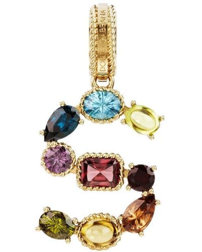 Dolce & Gabbana Rainbow Alphabet S 18 Kt Yellow Gold Charm With Multicolor Fine Gems - Metallic