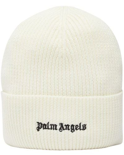 Palm Angels Classic Logo Ribbed Beanie - White