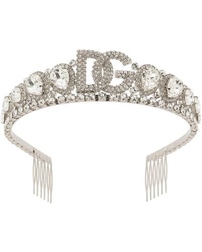 Dolce & Gabbana Diadem With Crystal Embellishment And Dg Logo - White