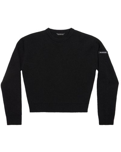 Balenciaga Logo-patch Crew-neck Sweater - Black