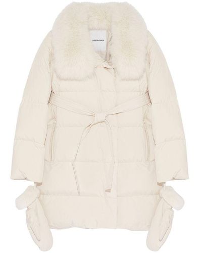 Yves Salomon Belted Puffer Jacket Made From A Waterproof Technical Fabric With Fox And Rabbit Trims - Natural