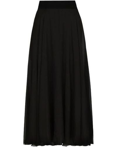 Dolce & Gabbana Chiffon Calf-Length Circle Skirt - Black