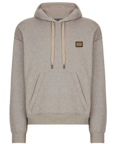 Dolce & Gabbana Jersey Hoodie With Branded Tag - Grey
