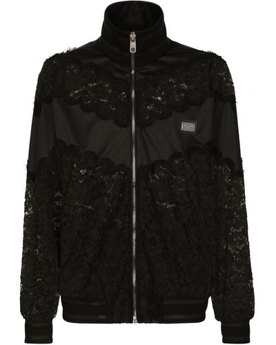 Dolce & Gabbana Sweatshirt aus Cordonetto-Spitze und technischem Jersey - Schwarz