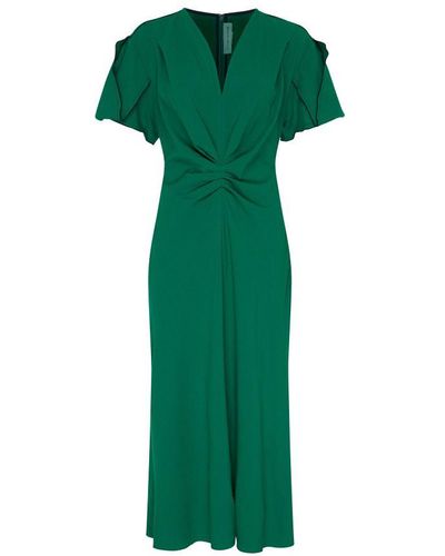Victoria Beckham Gathered V-neck Midi Dress - Green