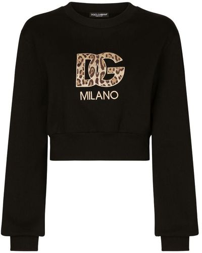 Dolce & Gabbana Cropped Sweatshirt With Embroidery - Black