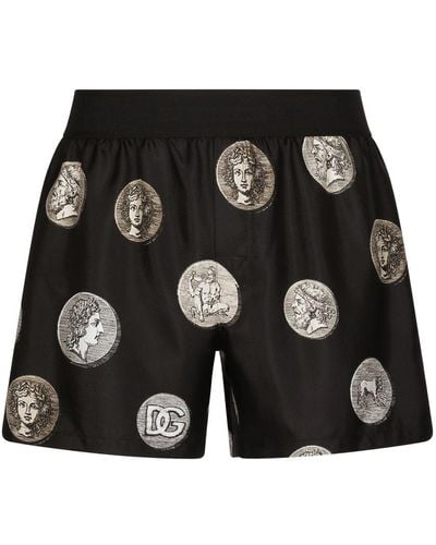 Dolce & Gabbana Silk Shorts With Coin Print - Black