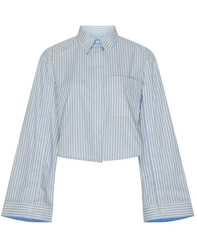 Victoria Beckham Buttoned Sleeve Cropped Shirt - Blue