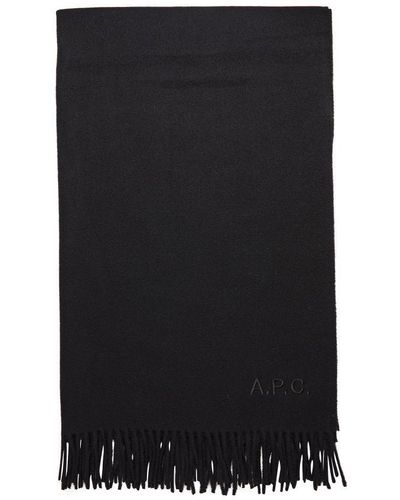A.P.C. Alix Brodee Scarf With Fringes - Black