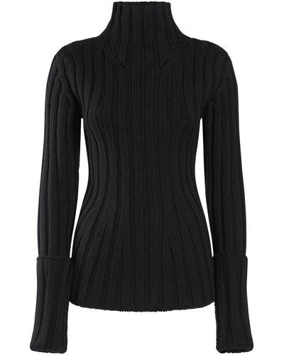 Ann Demeulemeester Tia Cropped Rib Darted High Neck Sweater - Black