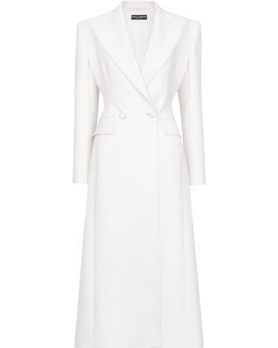 Dolce & Gabbana Langer zweireihiger Mantel aus Woll-Cady - Weiß